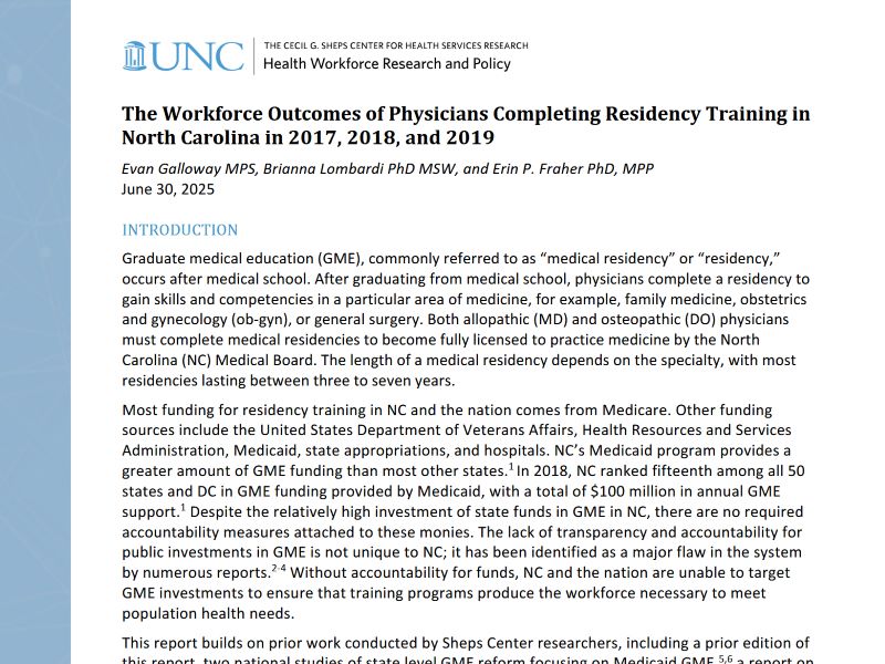 The Workforce Outcomes of Physicians Completing Residency Training in North Carolina in 2017, 2018, and 2019